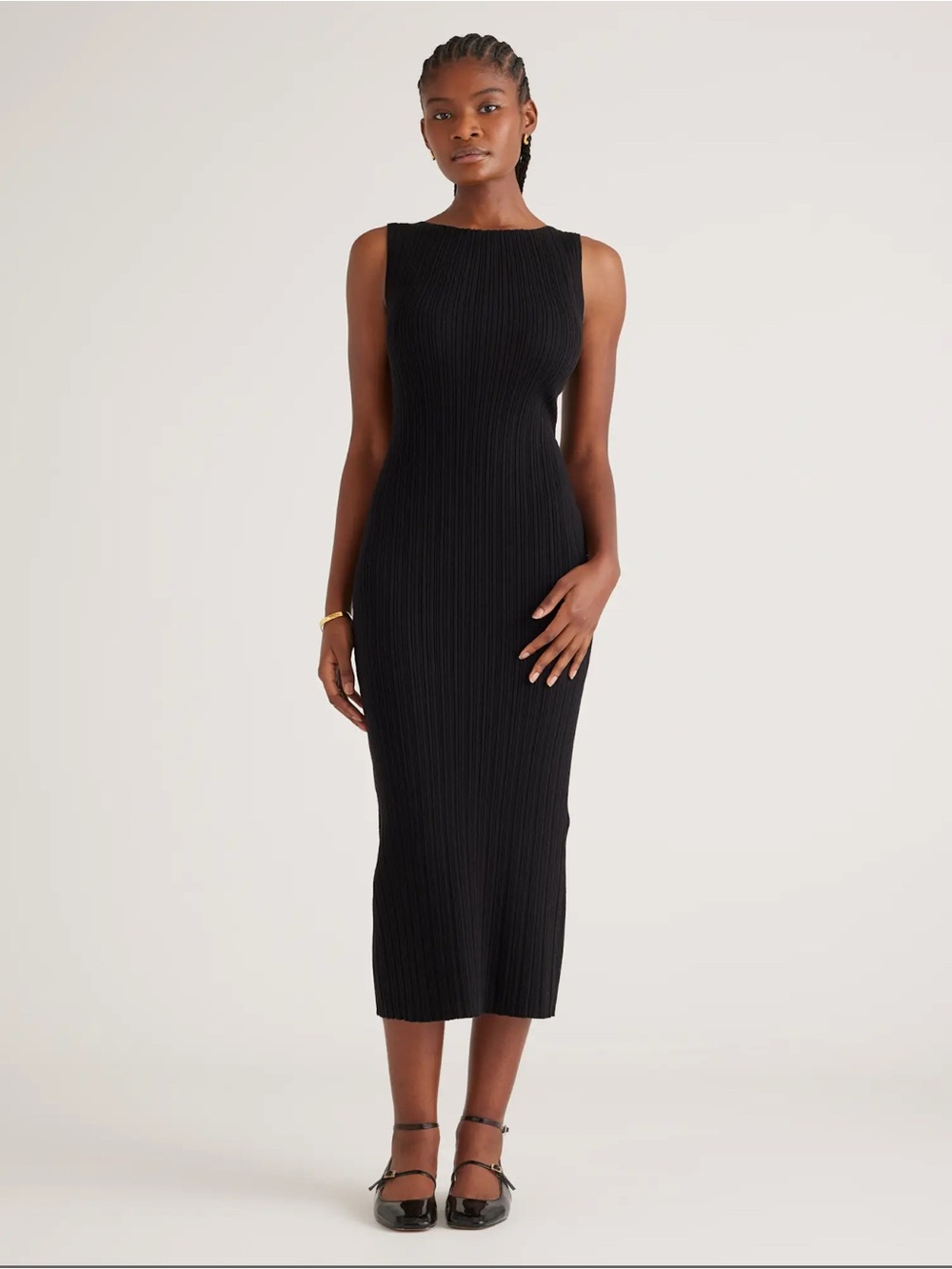 Quince Cotton Cashmere Ribbed Sleeveless Midi Dress – Black, Size M, NWT